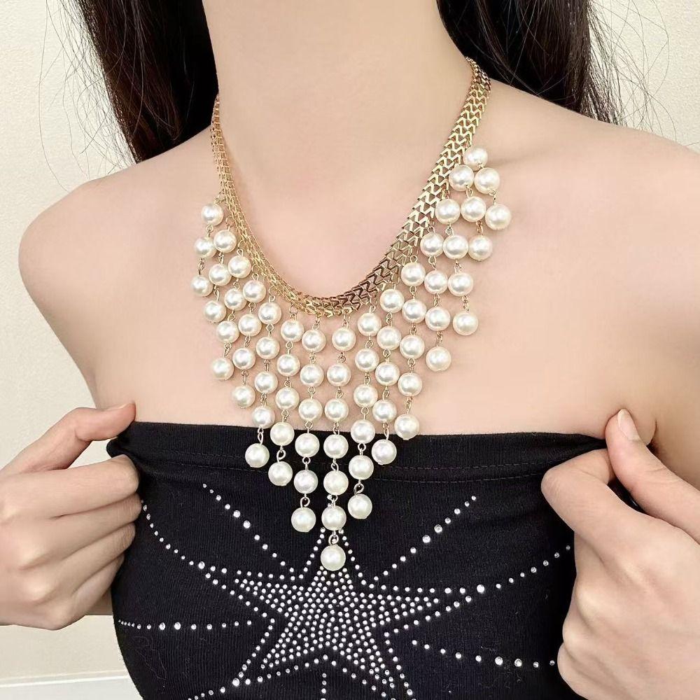 Sweater Chain Clavicle Chain Women Adjustable Imitation  Pearl Necklace  Gifts