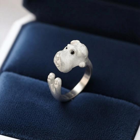 Couple Finger Ring Adjustable Band Imitation Silver Opening Design Finger Matte Texture Schnauzer