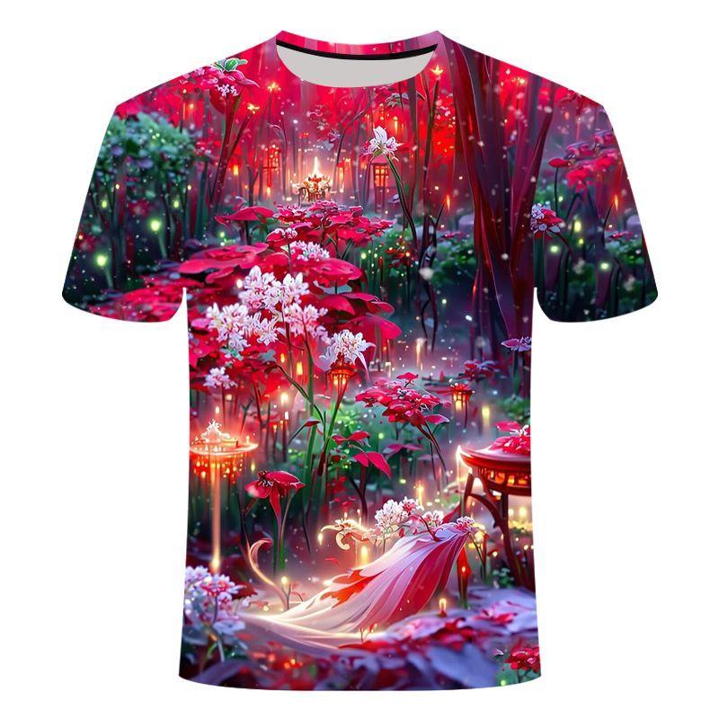 

Коллекция весна-осень 2024 года из различных цветочных серий, напечатанных на 3D-принтере, повседневных модных мужских и женских футболок с круглым вырезом XS