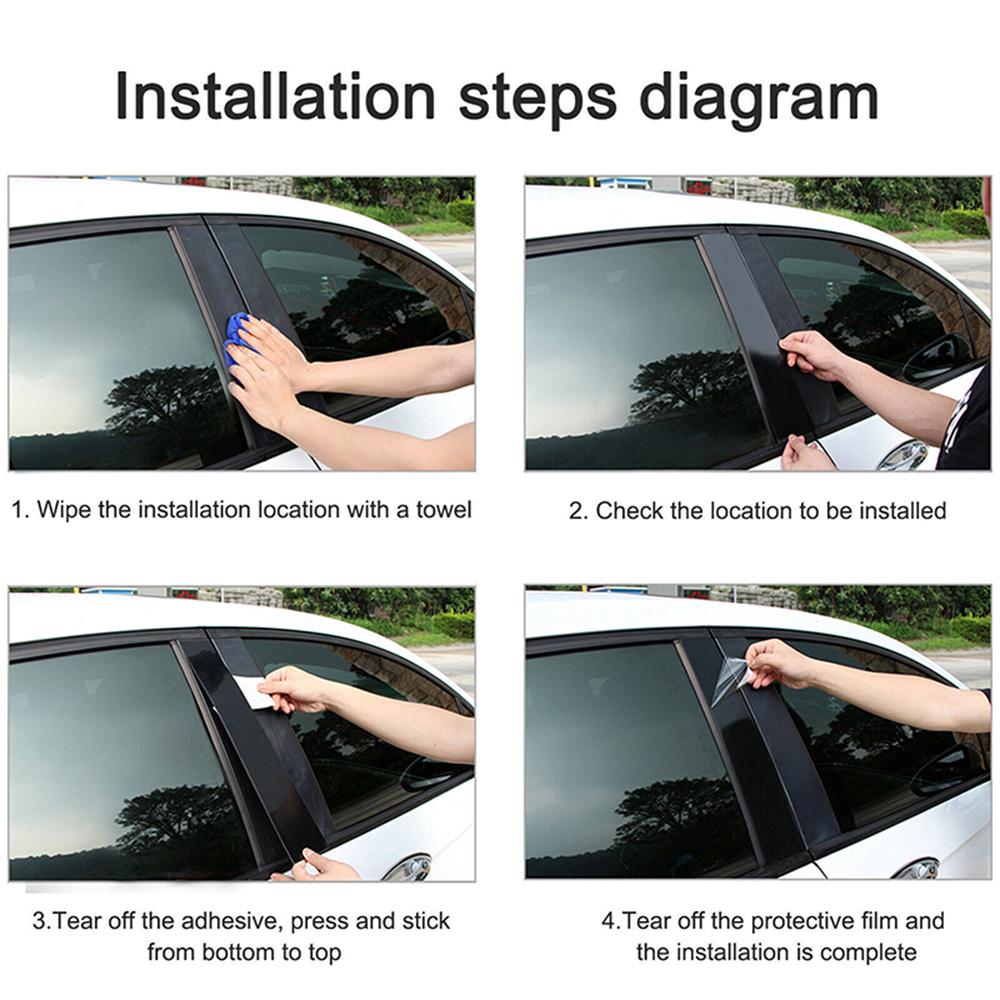 1Set Car Window Pillar Posts Door Trim Cover Piano Black For Nissan Rogue 14-20