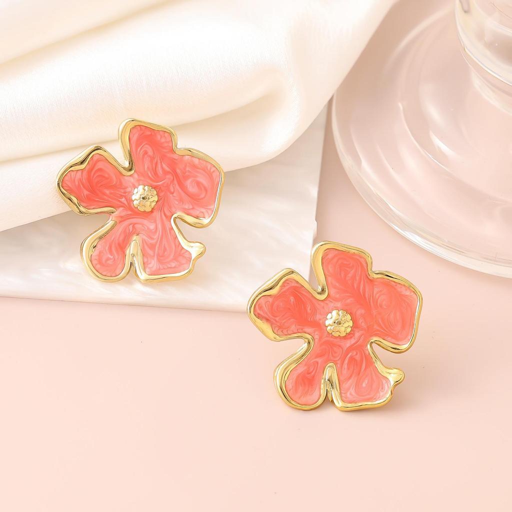 French Enamel Drip Oil Earrings: Stainless Steel, Irregular, Titanium Women's Luxury