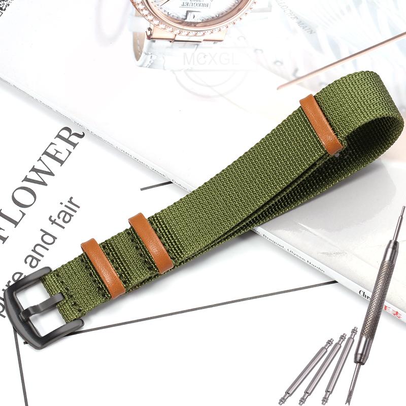20mm 22mm Fashion Nylon Catch Leather Strap Men Women Canvas Watchband Bracelet Replacement Wrist Watch Accessories