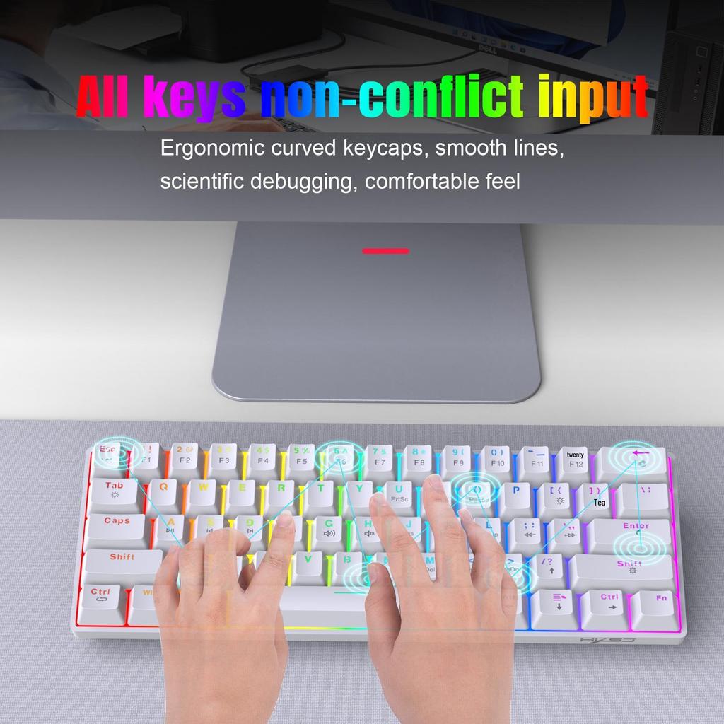 RGB Backlit 61-Key Mechanical Gaming Keyboard with Hot-swappable Red Switches and Full-key Anti-ghosting, Perfect for Office and Gaming.