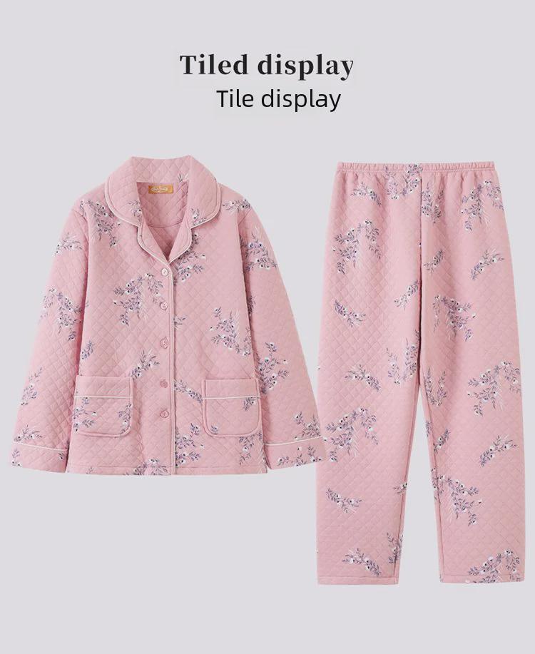 Dámské silné zimní bavlněné pyžamo - 100% čistá bavlna, nadměrná velikost, nositelné uvnitř i venku