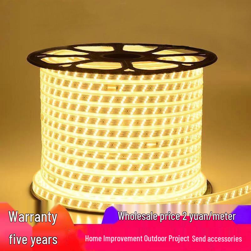 Waterproof 220V LED Strip Lights: Tri-Color, Self-Adhesive, Extra Bright for Living Room, Ceiling Trough, and Outdoor Use