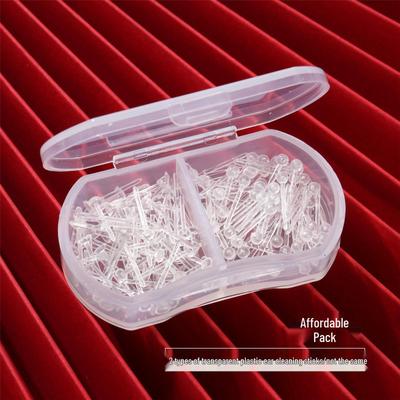Transparent Ear Piercing Studs with Backs, 2-Compartment Box for Healing Women’s Earrings, Plastic Sticks
