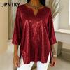 JPNTKY Women's Fashion Casual Solid Color Print 3/4 Sleeves V Neck Blouses & Shirts International Design