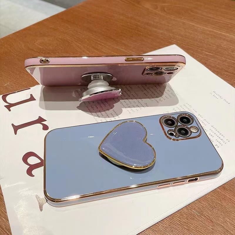 Love Airbag Bracket Suitable for Samsung S24ULTRA Mobile Phone Case Anti Fall S23PLUS Electroplated Soft Shell S22 A55