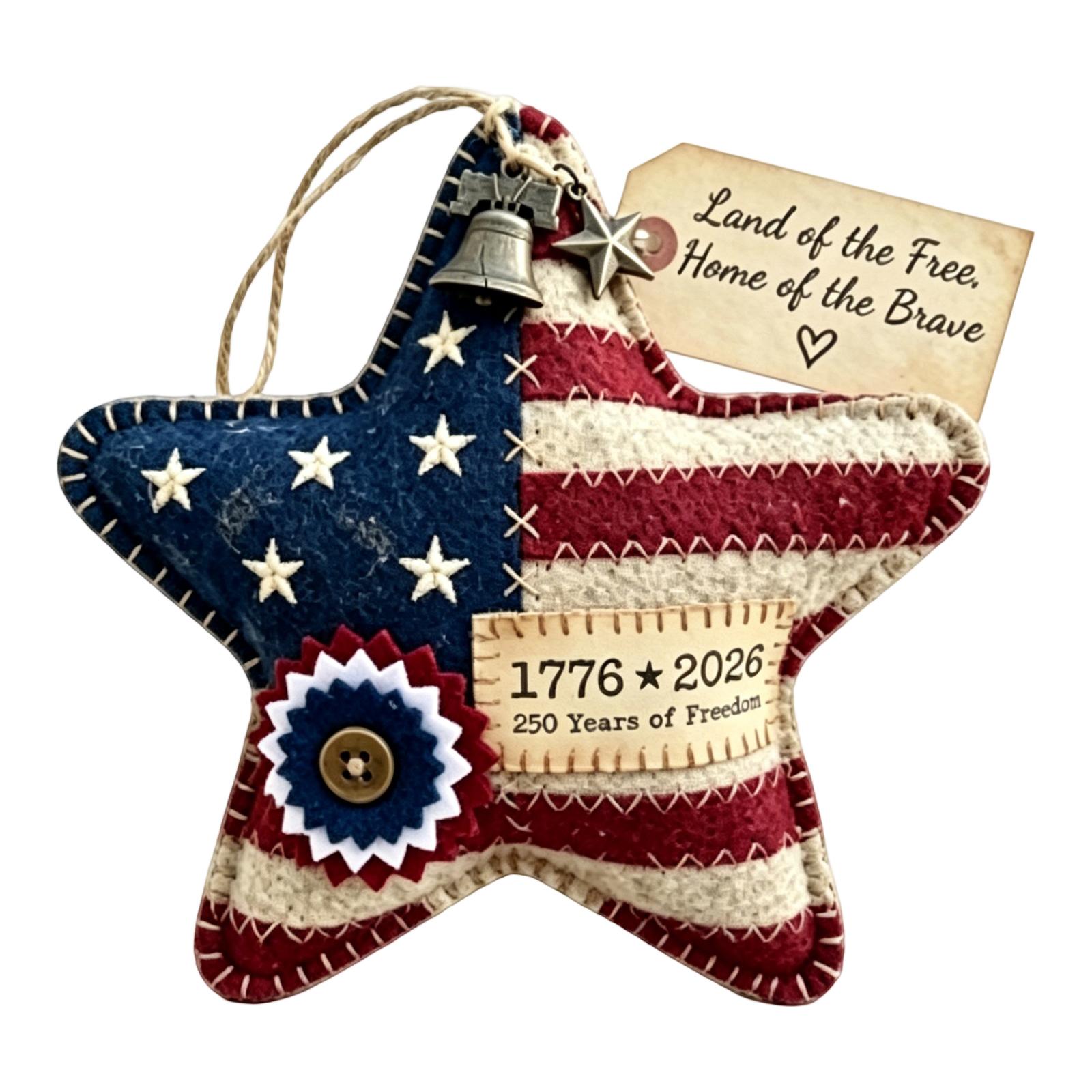 Handcrafted Star Shaped Decorative Ornament Celebrating 250 Years of Independence Anniversary with Stitching and Patriotic Elements for Home Display One Size