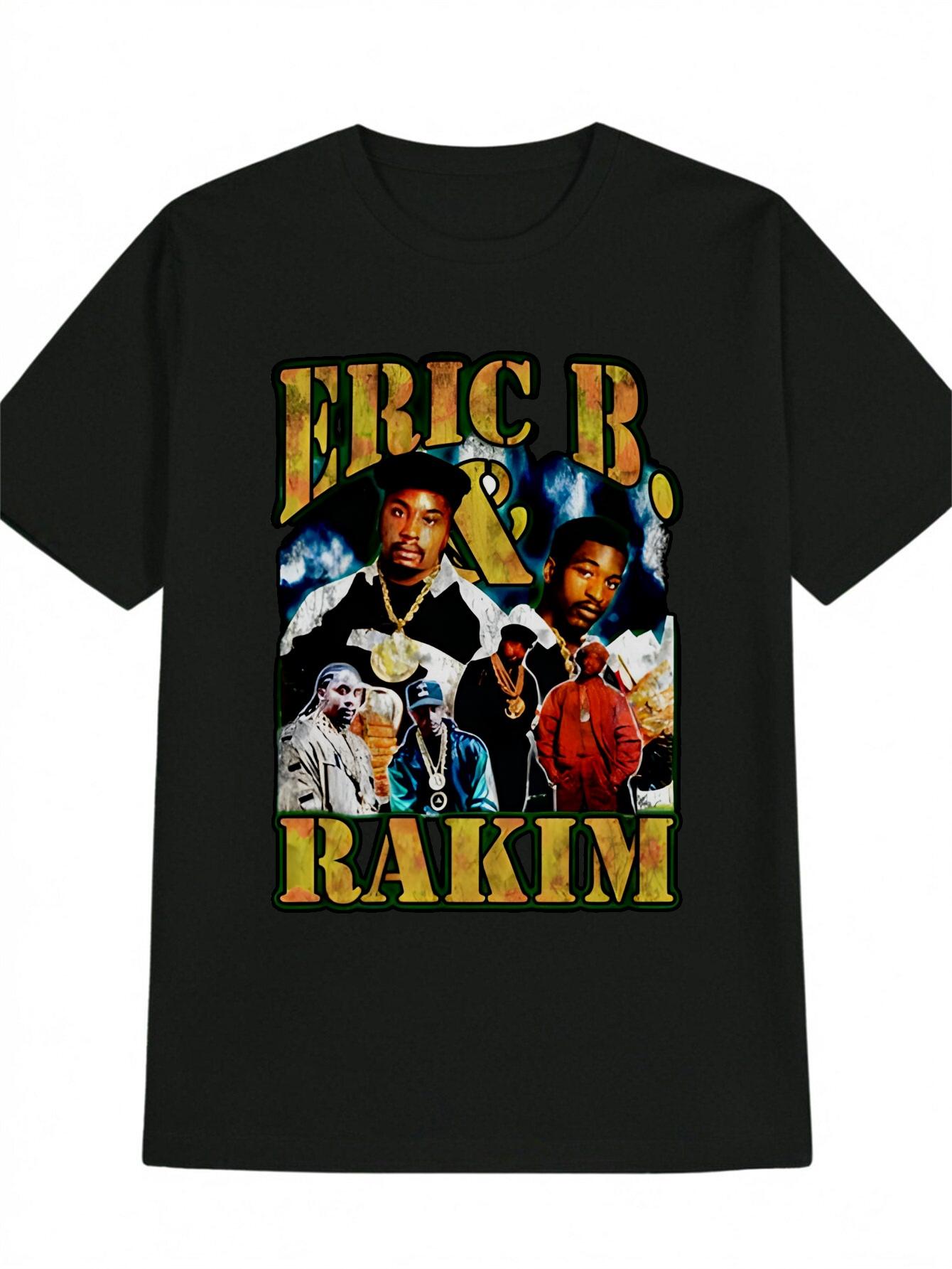 

Black Casual Graphic T-shirt - ERIC B. & RAKIM Iconic Portrait Print Round Neck Summer Tee S