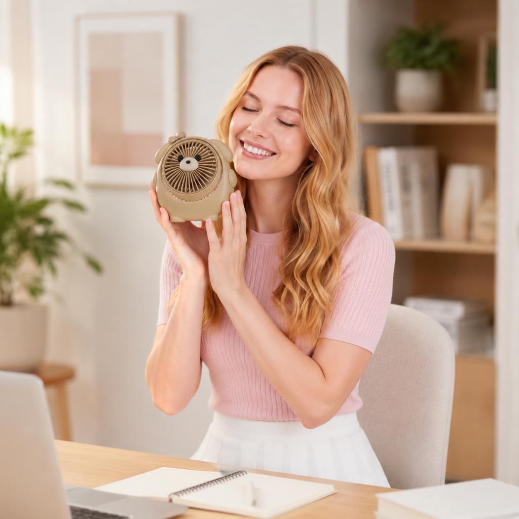 USB Rechargeable Desk Fan with Puppy Design for Home and Use