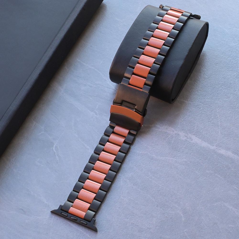 Black Gold Stainless Steel Band for Apple Watch Ultra 49mm 10 46mm Orange Metal Strap for Series 9 8 7 6 5 4 45mm 44mm Watchband