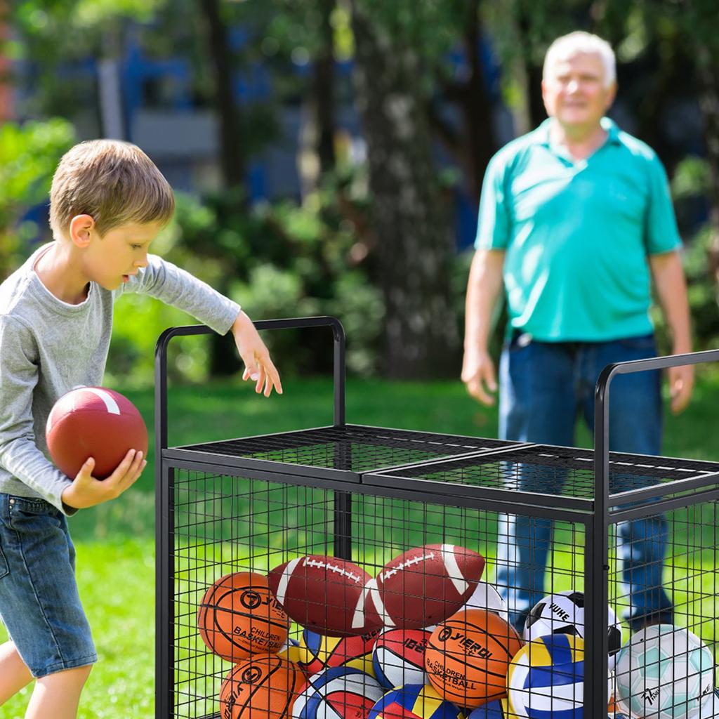 VEVOR Rolling Sports Ball Storage Cart, Lockable Basketball Cage with Double Lids, Sport Equipment Holder Organizer for Indoor Outdoor
