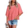 Casual Loose Fit T Shirt With Spliced Cotton Polyester Blend For Women