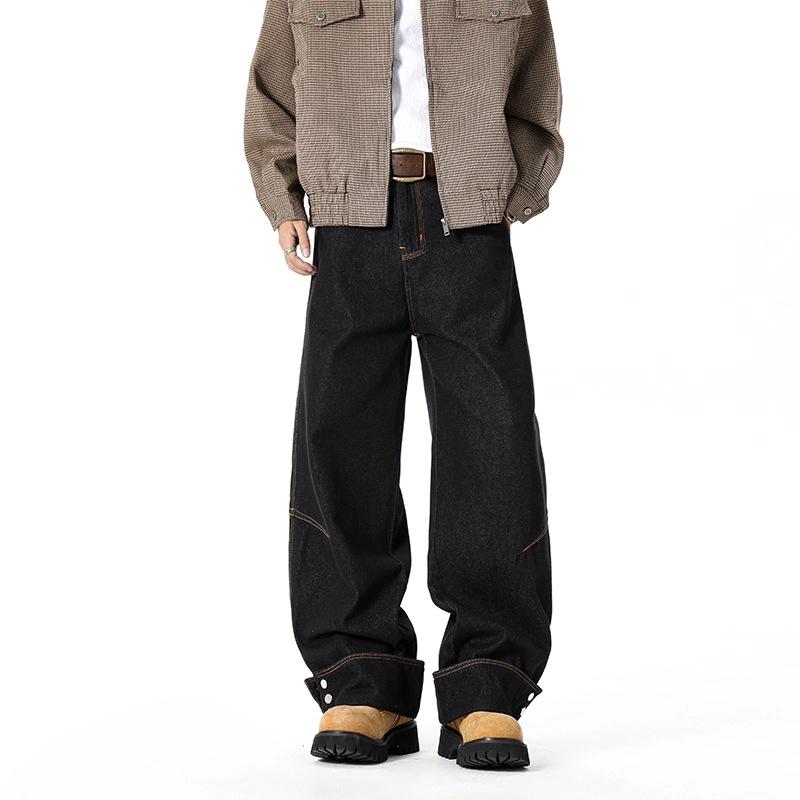 

Unisex Curved Knife Jeans: Trendy Straight-Leg, Washed Casual, Wide-Leg Paratrooper Pants for Spring & Autumn Medium чорний