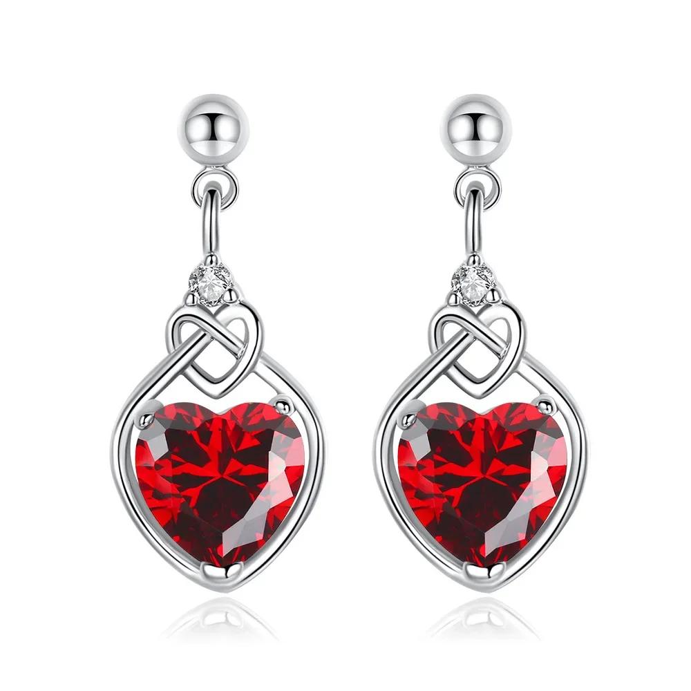 Silver 925 Red Heart Zircon Elegant Women's Sets Ring Earring Necklace Luxury Quality Bridal Jewelry Items With