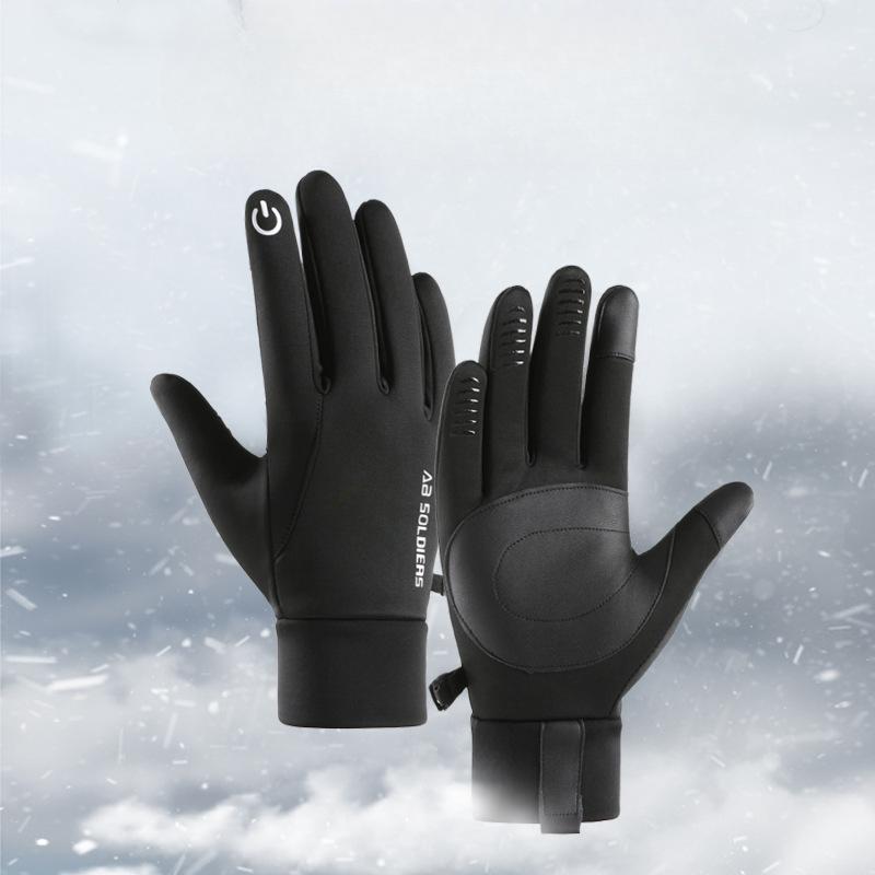 Cycling Gloves Men's Autumn and Winter Outdoor Sports Waterproof Cold Touch Screen Warm Plus Velvet Warm Gloves Bicycle Riding