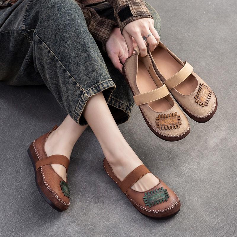 Fashion GKTINOO Spring Ladies Genuine Leather Handmade Shoes Women Hook &Loop Flat Shoes Women 2024 Autumn Soft Loafers Flats