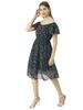 Moomaya Printed Off-Shoulder Poly Georgette Midi Dress Cinched Long Dress