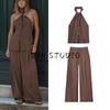 Bow Tie Hanging Collar Tops Vest 2010709 Plaid Flip Decoration High Waist Double Pleated Pants 4661439