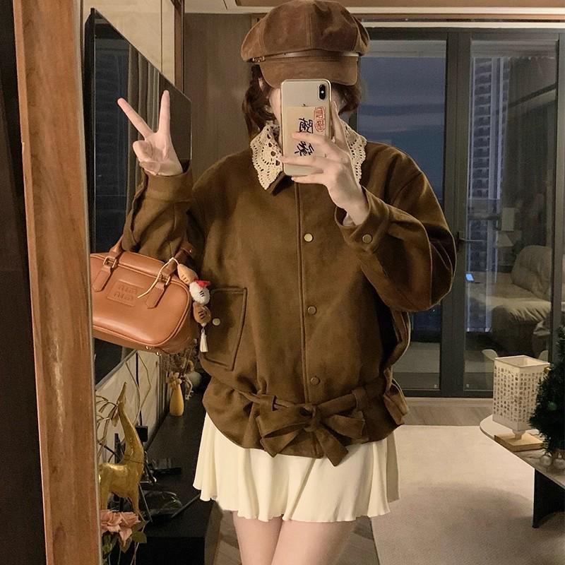"Melange Removable Lace Collar Women's Retro Long Sleeve Jacket - 2025 Autumn/Winter Collection”