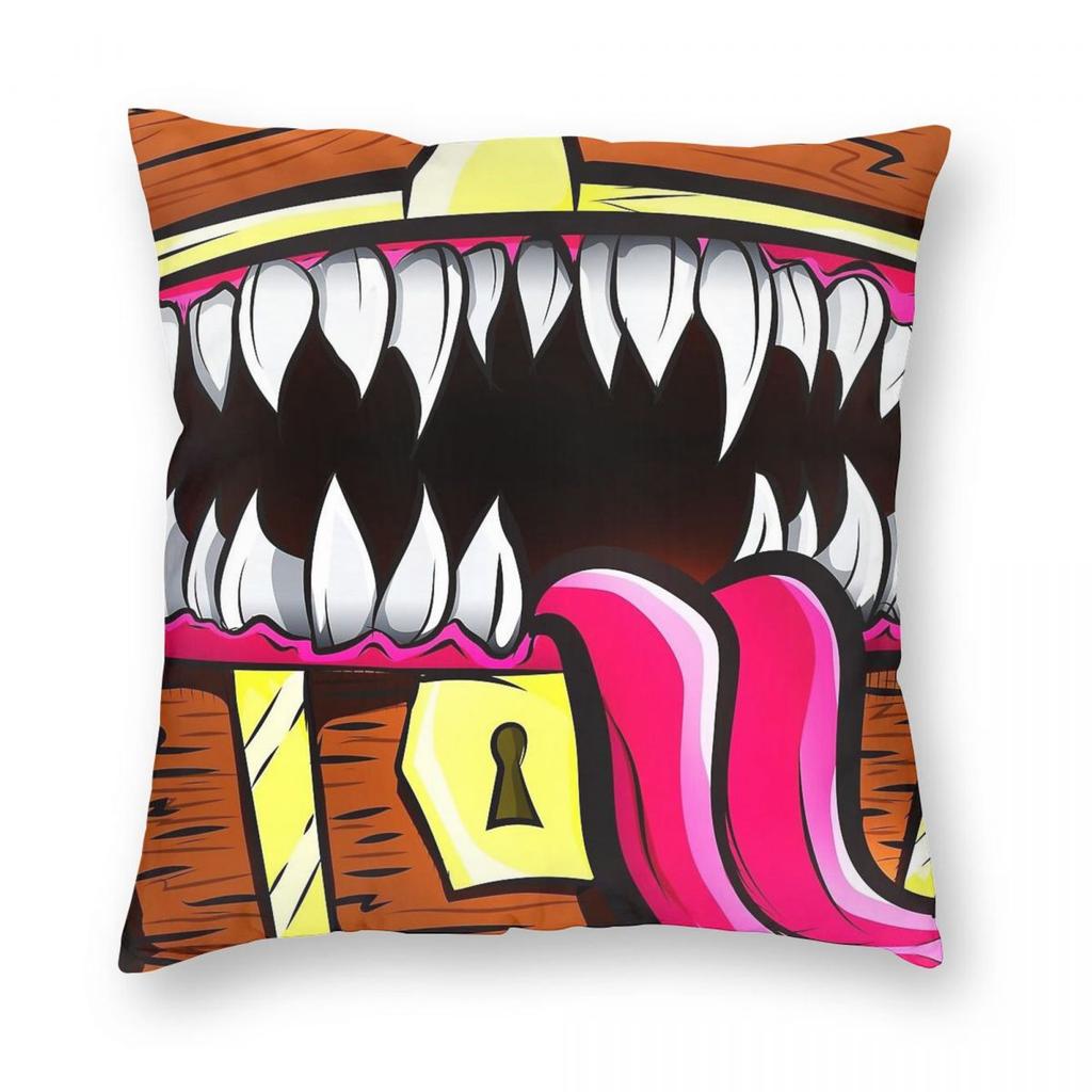 Mimic Chest Monster Loot Square Pillowcase Polyester Linen Velvet Creative Zip Decorative Home Cushion Case 45X45