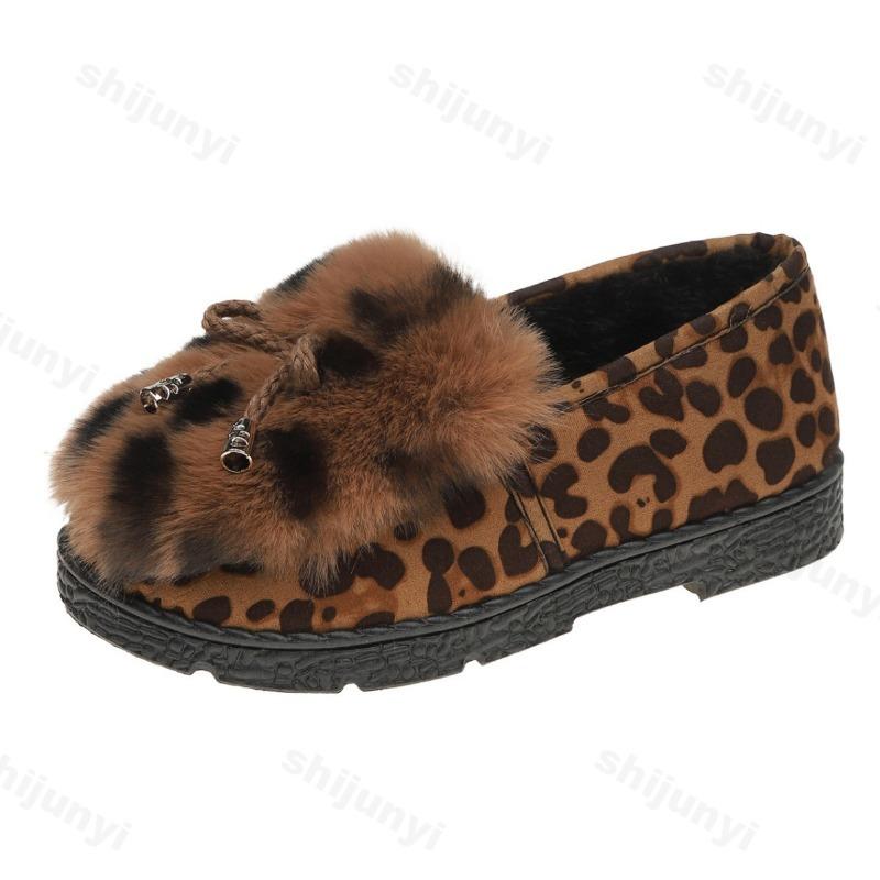 Women Plush Shoes Winter Outdoor Warm Comfortable Slip on Cotton Shoes Lightweight Non Slip Height Increase Casual Flats