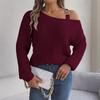 Damesweatshirt Høst/Vinter Casual Metallspenne Lappverk Off-Shoulder Klokkeermer Pullover Strikk Damer Strikket Topp