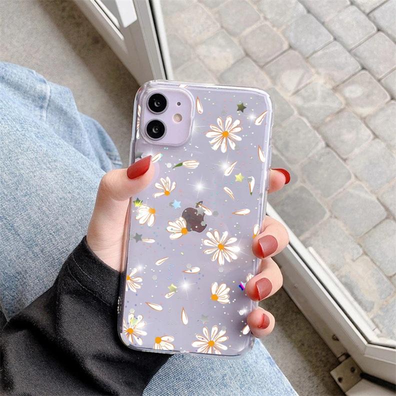 Bling Flowers Glitter Clear Case For Samsung Galaxy S9 S10 S20 S21 FE S22 S10e S8 Plus Note 9 10 20 Ultra Lite M31 M52 TPU Cover
