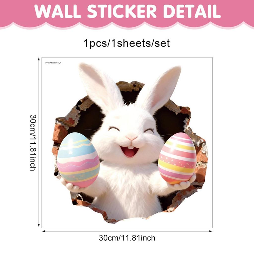 Hole-Punch Easter Bunny Toilet Sticker 3D Visual Effects Decorative Wall Sticker Self-Adhesive Ripped Easter Bunny Decals