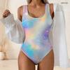 Women Plus Size Scoop Neck Wide Strap High Cut One Piece Swimsuit Rainbow Glitter Printed