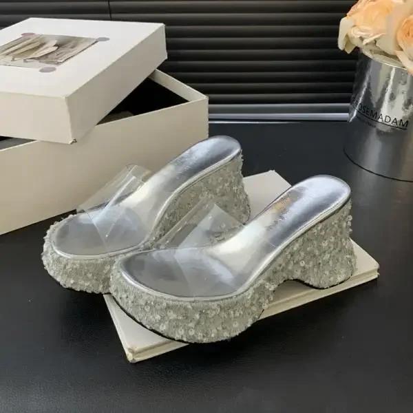 Fashion Slippers Women Summer High-Heeled Shoes Lady Slides Platform On A Wedge Pink Transparent Scandals Pumps Transparent Slippers Wom
