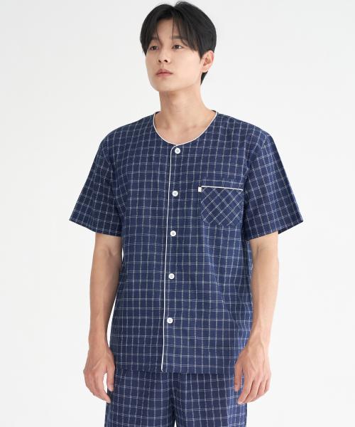 

[Цветок Мая] Мужской пижамный комплект с коротким рукавом, клетка, 100% хлопок, большого размера [Отправка из Кореи] 100% Оригинал M