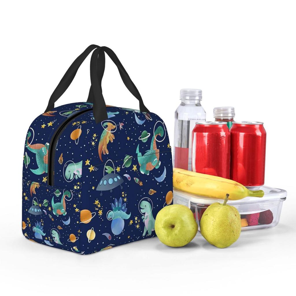 Cartoon Cute Dinosaurs In Space Insulated Lunch Bag for Kids School Cooler Thermal Food Box Tote Portable Lunch Boxes Container