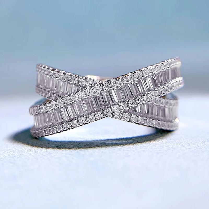 Ušlechtilý dámský prsten plný diamantů 925 stříbrný prsten s tenkou vrstvou