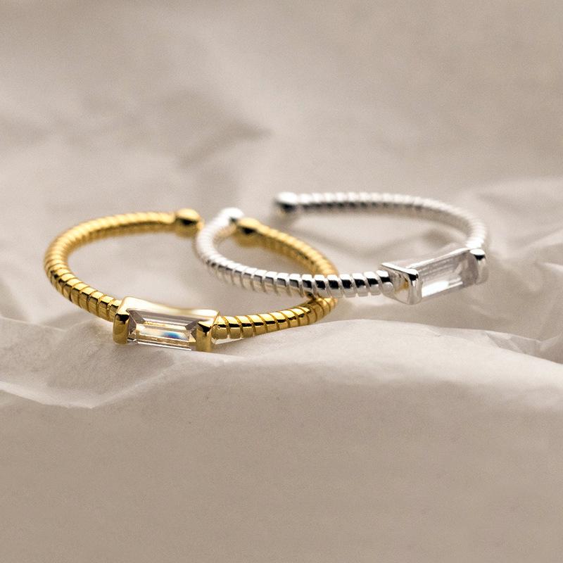 Twisted Zircon Braid Open Square Finger Ring - Blogger Style High-End Niche Design