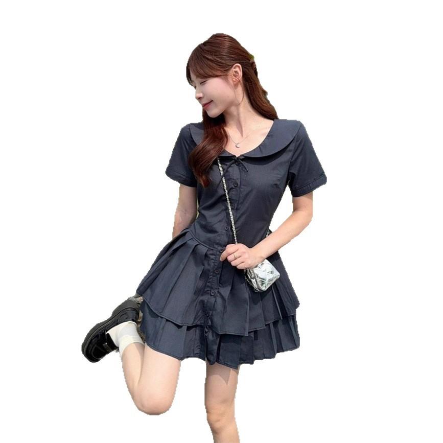 Korean Collegiate Style Doll Collar Shirt Dress, Summer High-end Sweet, First Love Waist-cinching Slimming Pleated Short Skirt