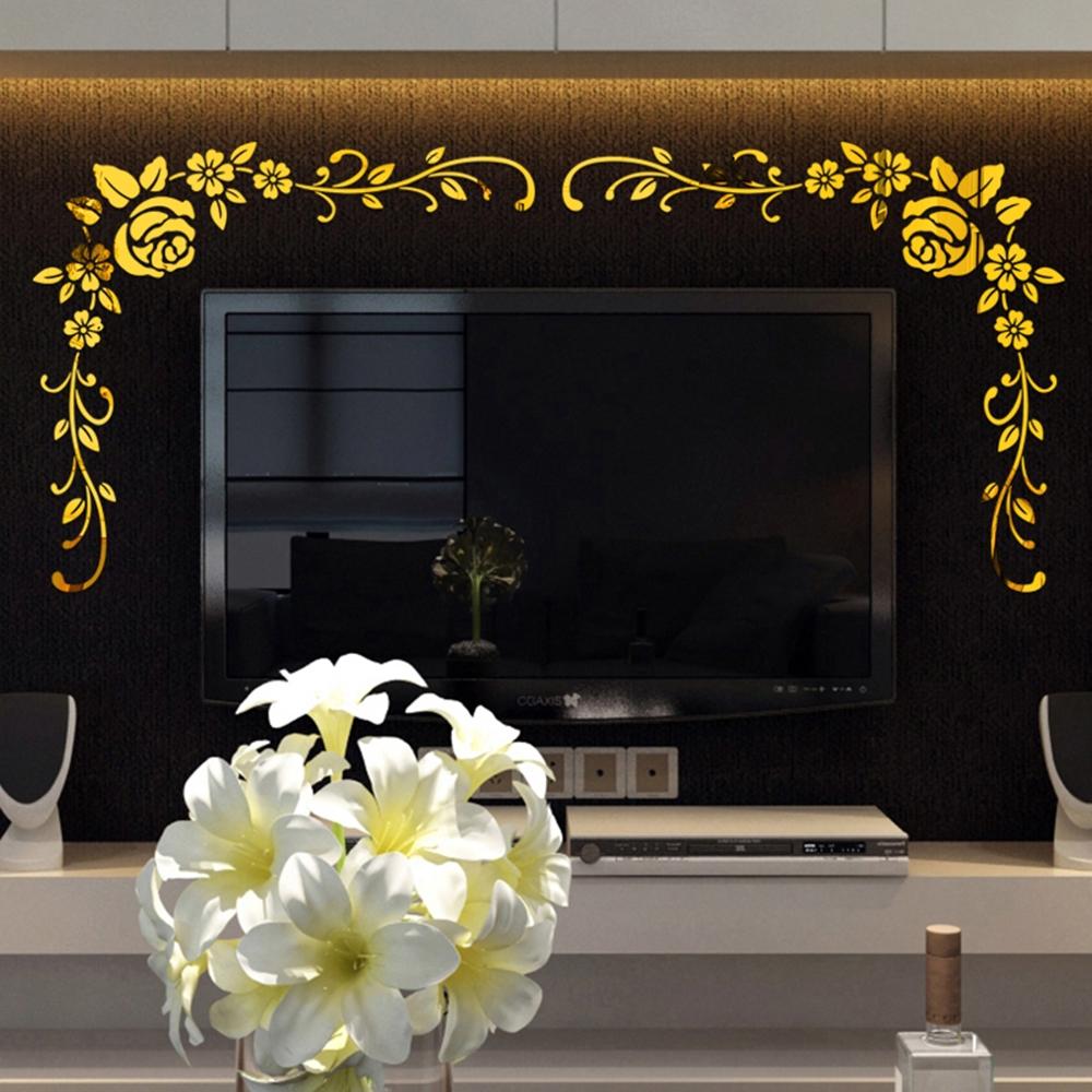 Corridor Wall Sticker Living Room Background Mirror Flower Art Acrylic