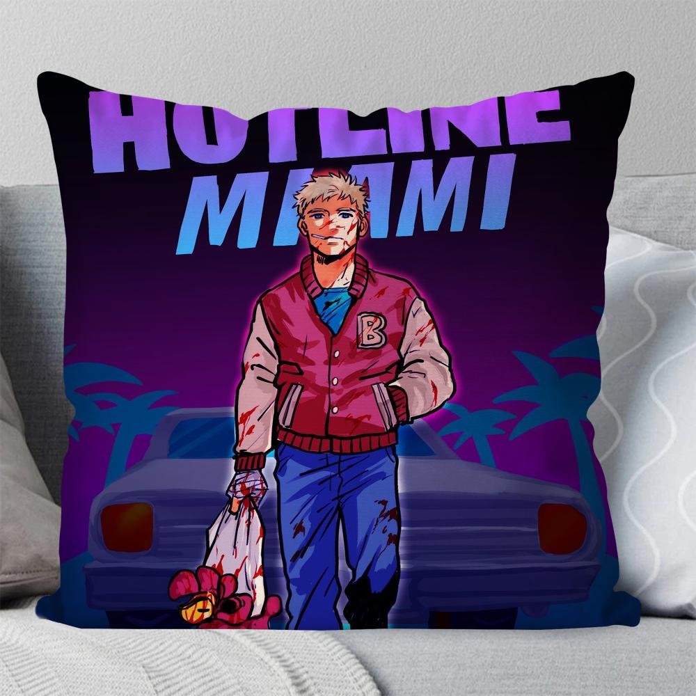 Экшн-шутер H-hotline Miami Наволочка Квадратная подушка Спальня Диван Досуг Комфорт Автомобиль Гостиная Украшение дома 40X40 12x12Inch