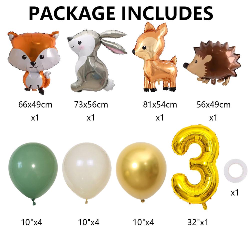 Hedgehog Deer Fox Rabbit Balloon Set Gold Number Balloon for Boy's Woodland Animal Happy Birthday Party Decorations Kids Gifts