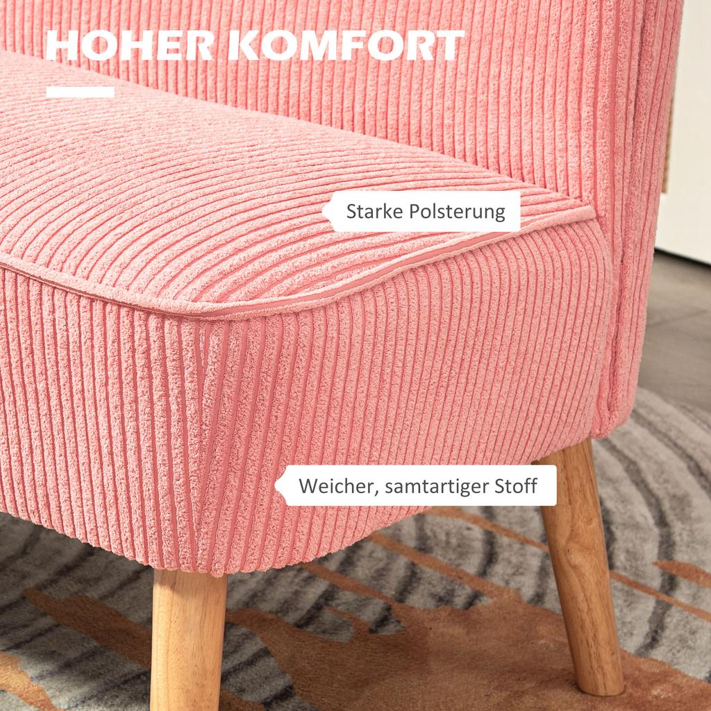 Two-Seater Sofa, Elegant Scandi Design, Solid Wood Frame, Up To 150 Kg, 117 X 56.5 X 77 Cm, Pink