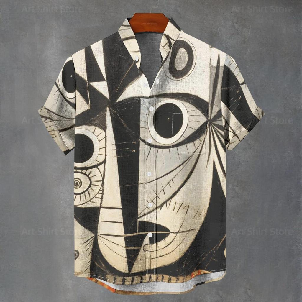 Men's and Women's Summer Shirts Fashion Cool Alien Pattern Printed Short Sleeve Casual Outdoor Men's Clothing Blouse