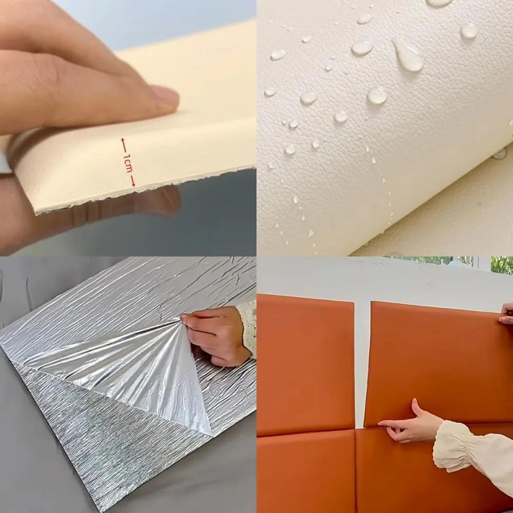 2pcs Self Adhesive 3D Wall Sticker Leather Anti-collision Anti-collision Wall Fence 10mm Thick Soft Bag Design Soft Wall Panels