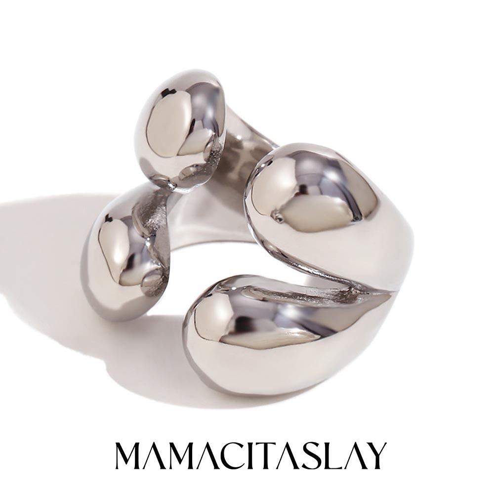 

MamacitaSlay Exclusive Stainless Steel 18K Gold Plated Open Ring 2025 New Design Waterproof Jewelry Women s Charm Accessories 6 серебряный