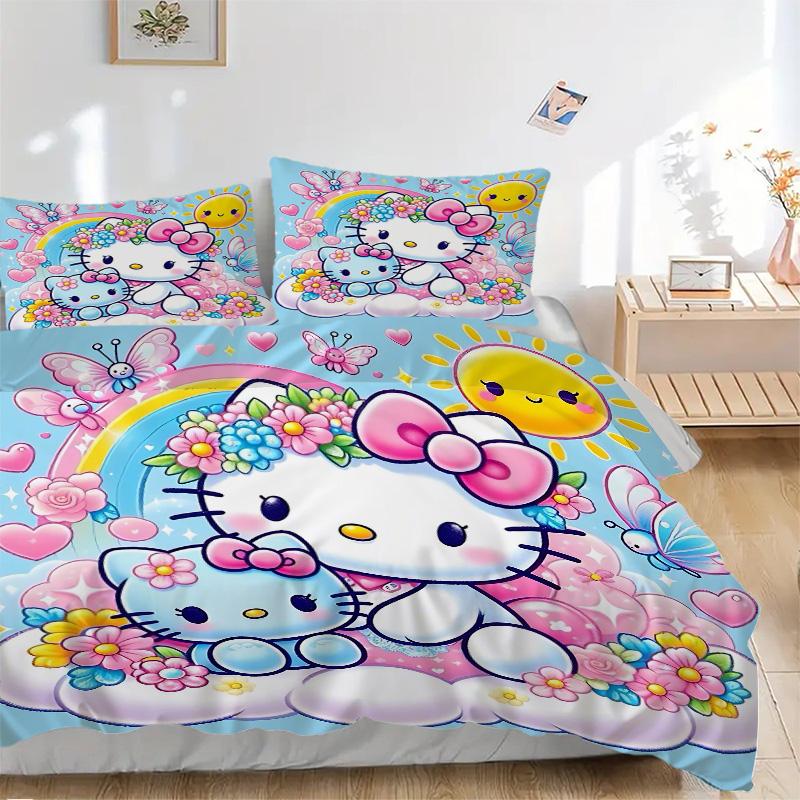 Hello Kitty Garden Print 3Pcs Bedding Setduvet Cover With 2 Bedropillowcase Home Birthday Gift