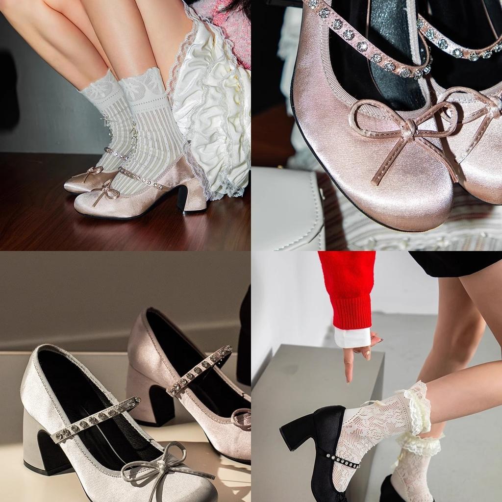 Mrs. Luxury Fragrance~ Coarse Heel Mary Jane High Heels Women's Shoes 2025 Spring New French Round Head Silver Single Shoes