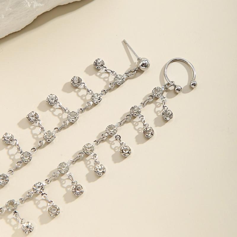 Elegant Rhinestones Fringe Chain Ear Stud Nose Clip Elegant Fake Nose Clip Jewelry Punk Earrings Chain for Women Girl