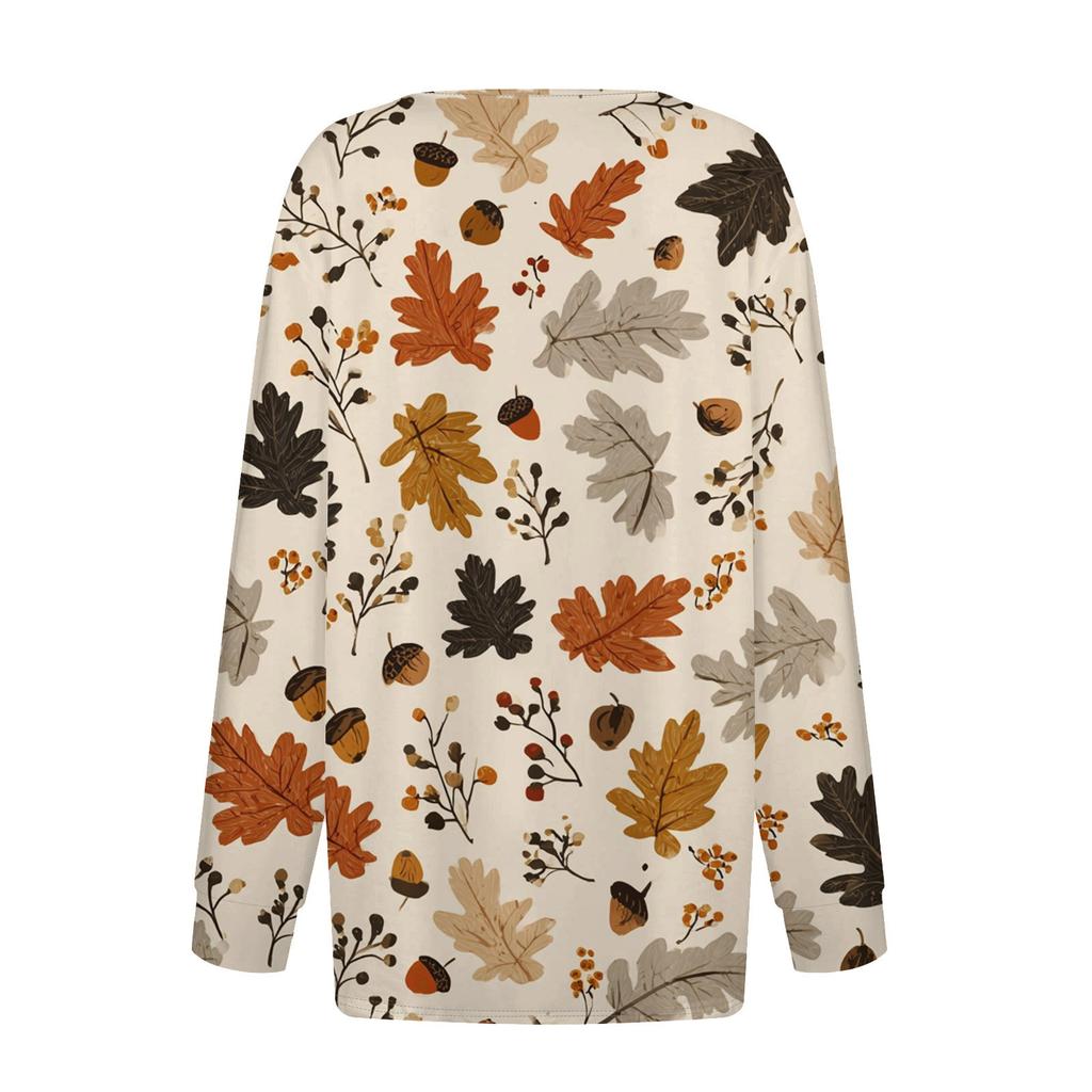 T-shirt dam T-shirt med långärmad knapp för daglig helgmode Basic V-hals vanlig topp