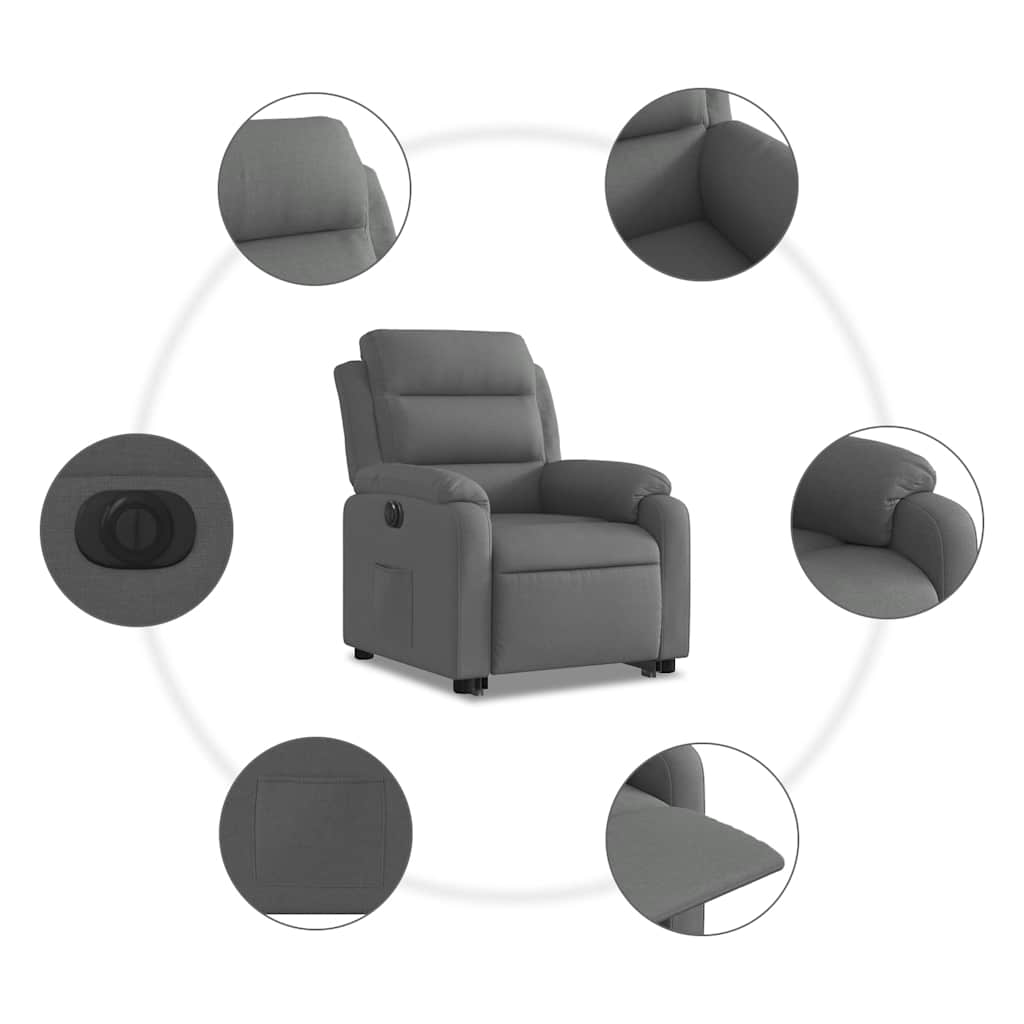 Electric Recliner Chair with Rising Function Dark Grey Fabric