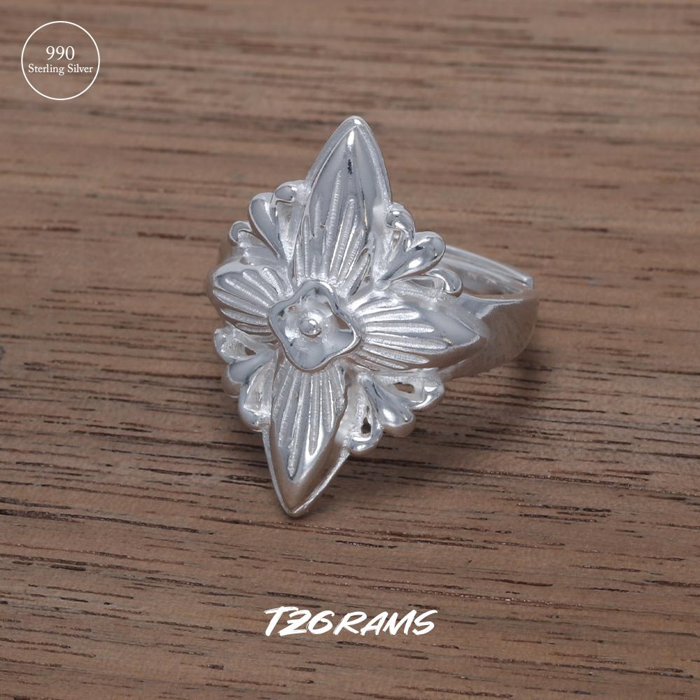 

Wholesale 990 Sterling Silver Simple Vintage White Gold Plated Ring Rhombus Floral Exquisite Fine Jewelry Gift